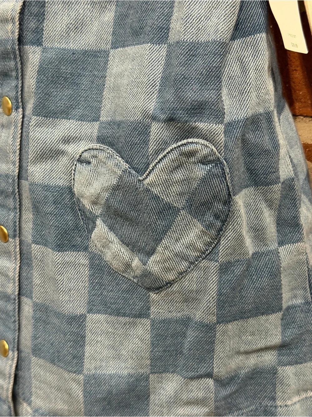 Old Navy Blue Checkered Denim Pinafore with Cream Ribbed Top